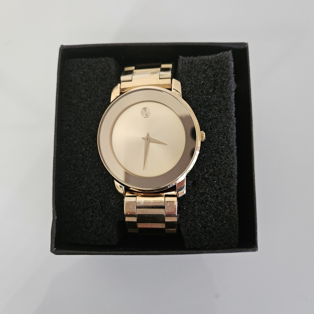 Unisex Bold Art Deco Goldtone Watch Battery Included NWT